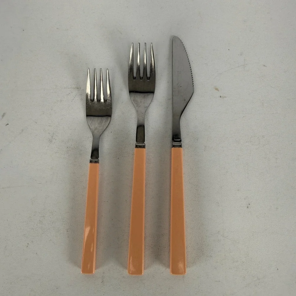 Vintage Anacapa Pink Melamine Stainless Silverware MIX Set of 3 FORK BUTTERKNIFE